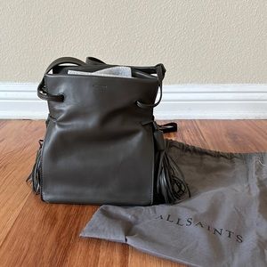 Allsaints Grey Leather Tassel Fringe Bag - New - Never Used